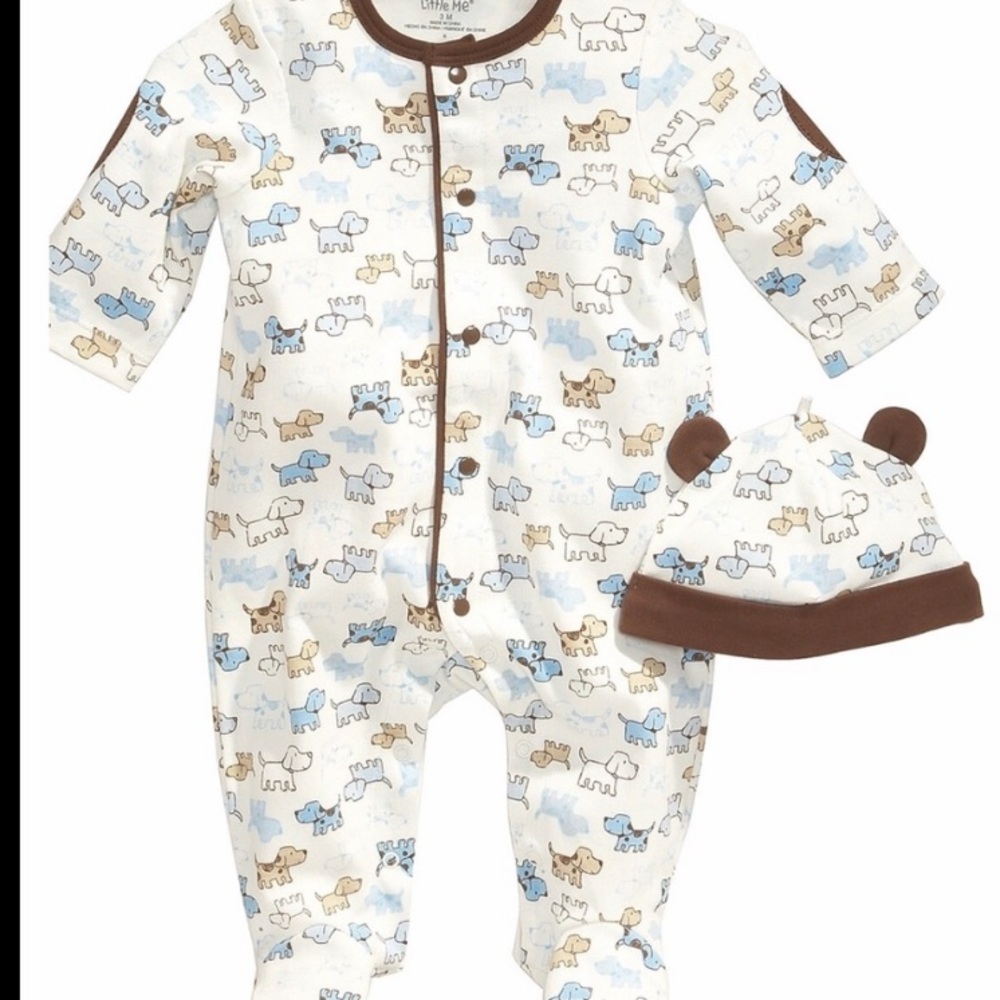 💙🐶LITTE ME PUPPY DOG ONSIE + HAT + BIB🐶💙